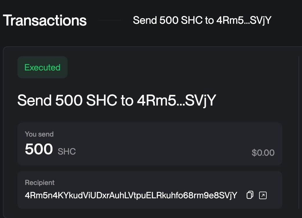 As promised 500 $SHC was sent to an incredibly funny meme let’s keep them coming LFG 🚀