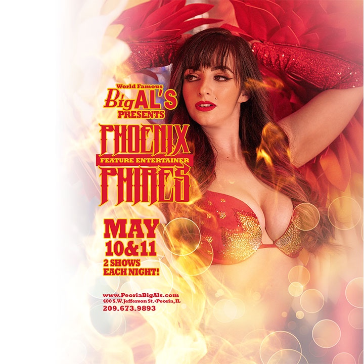 Phoenix Phires is BRINGING THE HEAT to Big Al's!
This multiple award winning showgirl is a fire-eater, an aerialist and as friendly as she is beautiful! You guys are in for a treat! Get here early for the best seats, May 10 & 11!
.
.
.
#PhoenixPhires #FeatureEntertainer #BigAl...