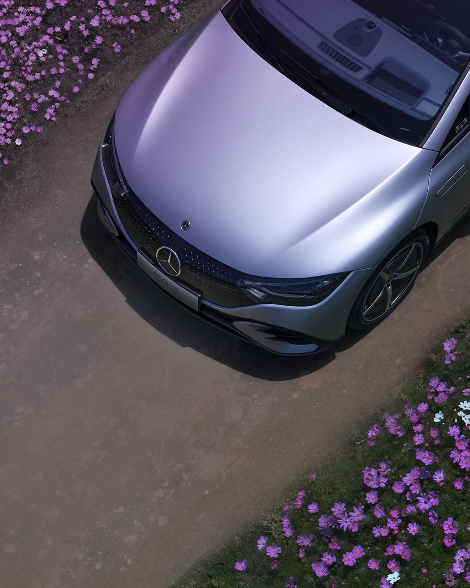 You know what they say about April showers…​ #MercedesBenz #EQE #NationalWildflowerWeek