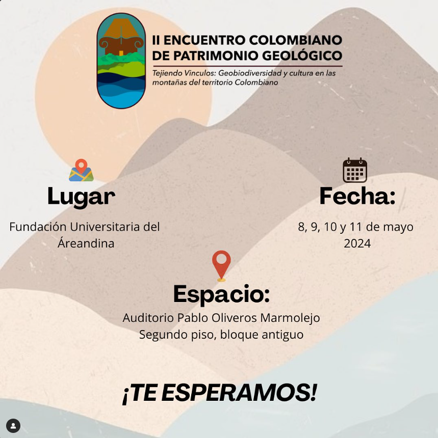 🌄II Encuentro Colombiano de Patrimonio Geológico🏺
Hoy inician 3 días espectaculares en @Areandina🎉
Conoce sobre #Geoconservación, #Geopatrimonio, #Geodiversidad, #Geoarqueología, #Geoturismo, #Geoeducación
Sigue el Encuentro en IG instagram.com/ingenieria_geo…
#EstaPasando #Congress