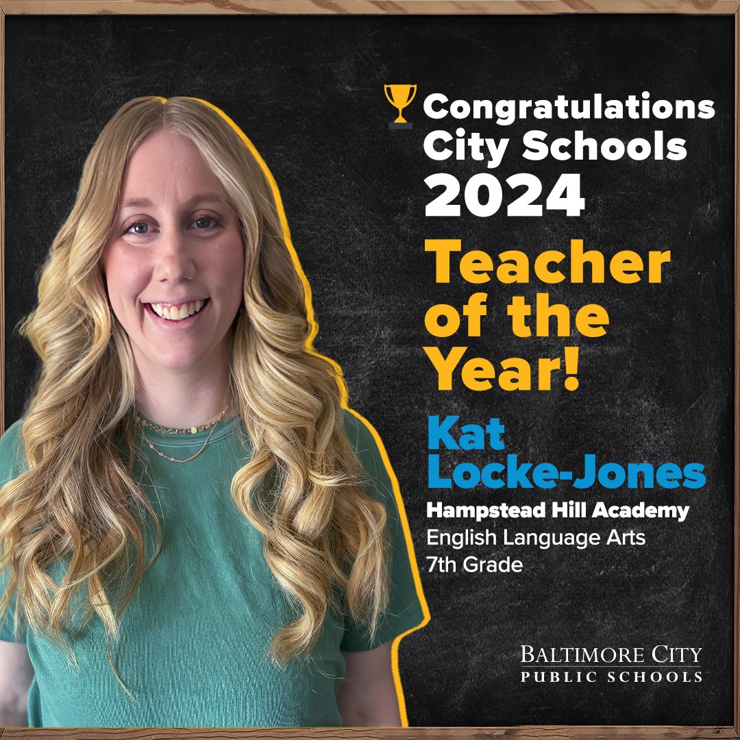 Congratulations to Kat Locke-Jones, seventh-grade English Language Arts teacher from Hampstead Hill Academy, who was named City Schools' 2024 Teacher of the Year today! Ms. Locke-Jones is passionate about teaching students to write and tell their own stories and believes that…