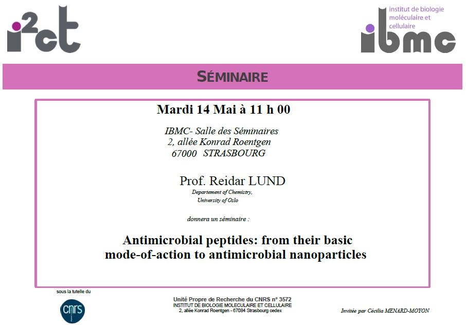 A pleasure to host Prof. Reidar Lund from the Department of Chemistry at the University of Oslo next week for a seminar on 'Antimicrobial peptides: from their basic mode-of-action to antimicrobial nanoparticles' on Tuesday 14th May at 11 am at IBMC.