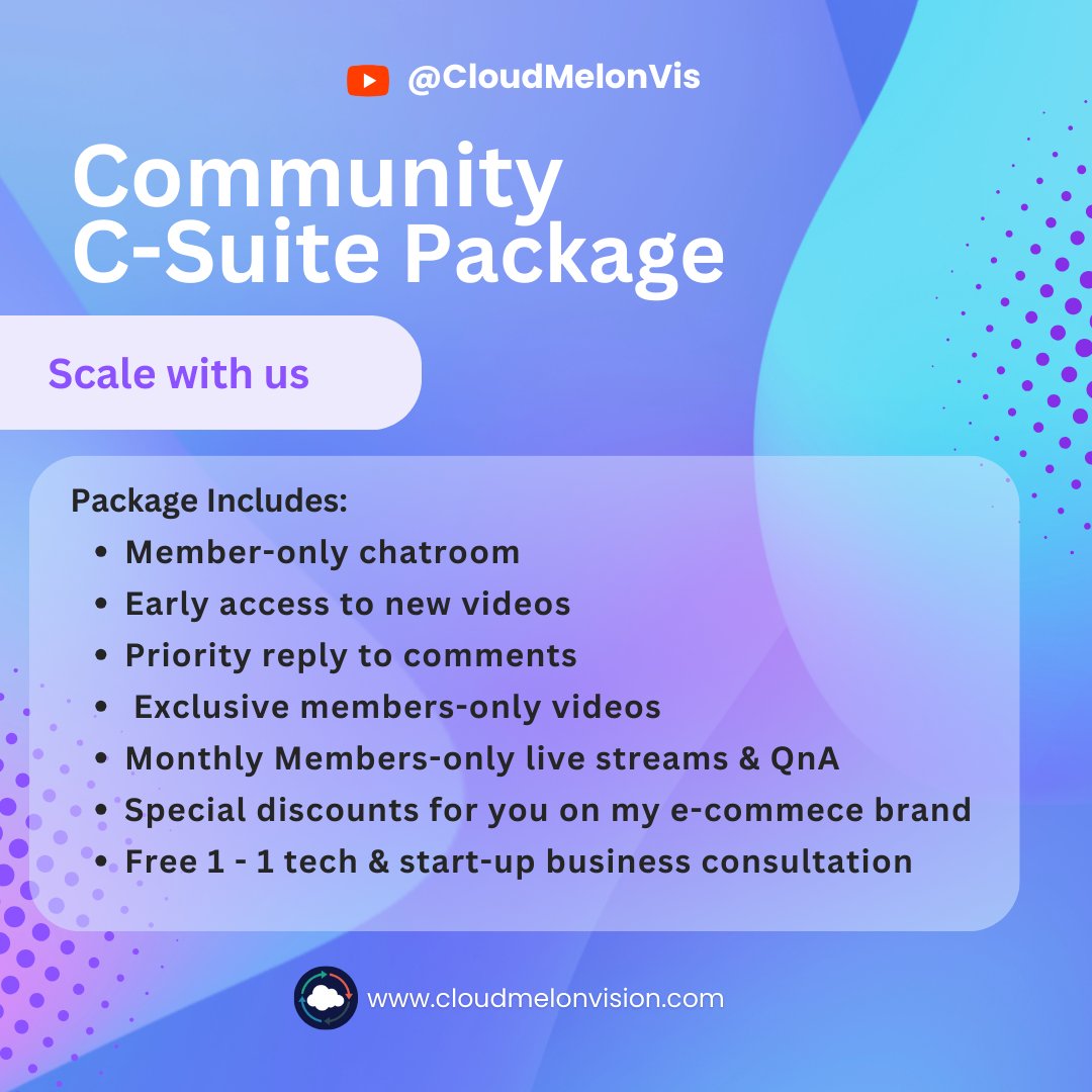 Our Community C-Suite Package is the ultimate membership level, designed to offer you the best of our community Upgrade to the C-Suite package now to experience the zenith of what our [Your Channel Name] community has to offer. #techpreneur #techinnovators #membershipperks