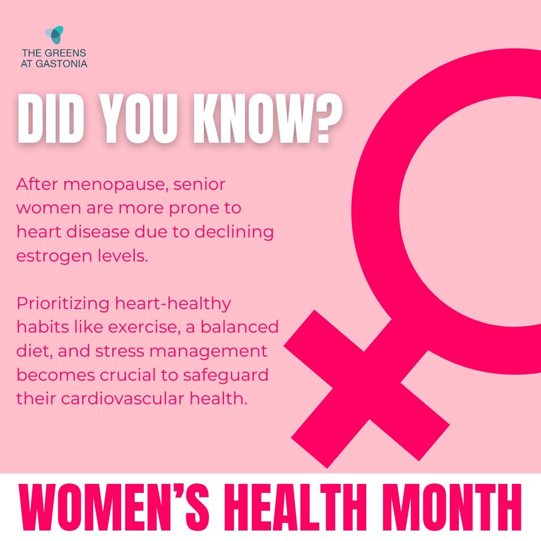 Did You Know? The journey after menopause brings many changes, including a higher risk of heart disease for women. This Women's Health Month, let's commit to nurturing our hearts with regular exercise, balanced eating, and mindfulness.  💪❤️ #SeniorHealthAwareness
