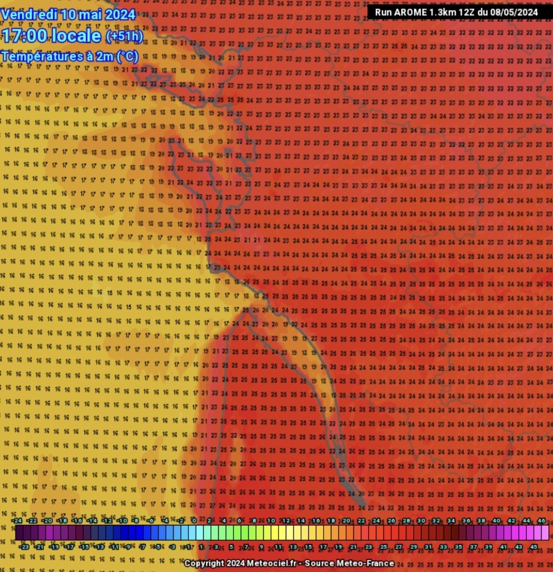 Hausse des températures demain et vendredi , les premiers 25°C de la semaine vendredi entre le Pays Royannais et la Saintonge Romane ainsi que l'Estuaire.