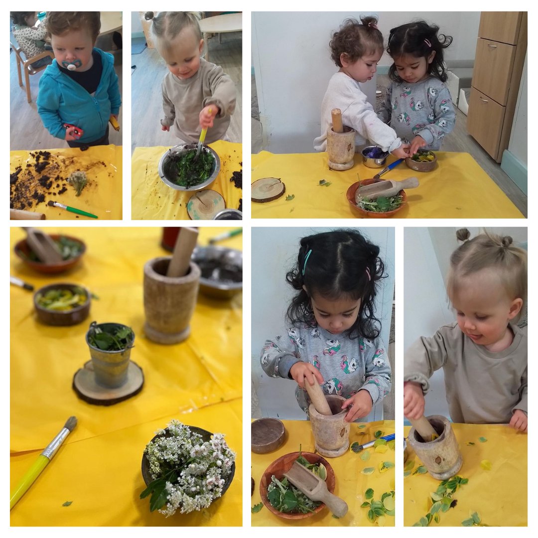 🍃🌷#Infants had a great time experimenting with leaves, flowers and mud and used these natural elements to make their own natural ink. This activity helped them stimulate their cognitive, sensory and emotional development whilst improving their perception and creativity. 🍃🌷