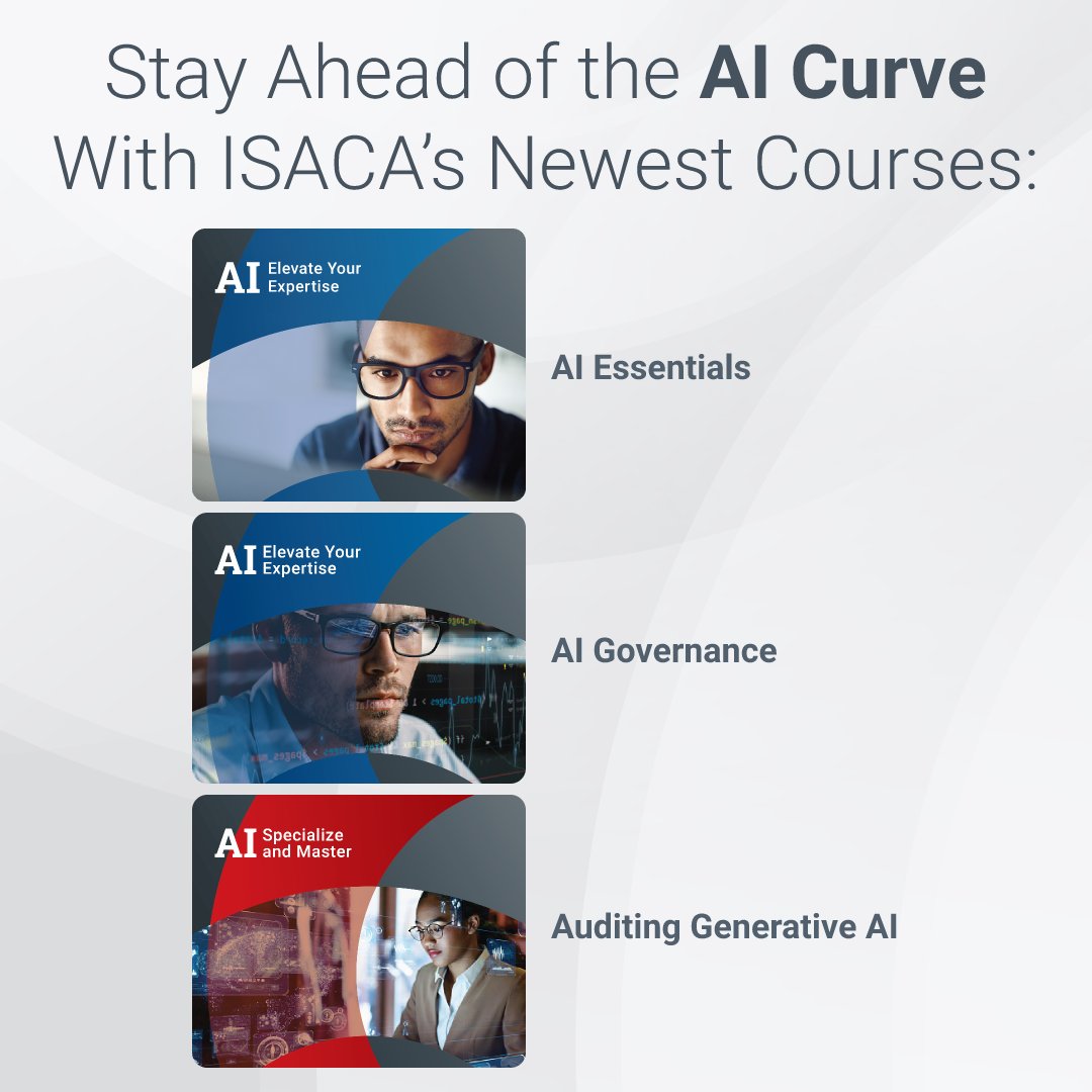 Tap into ISACA’s new, game-changing #AI training and resources designed to empower IS/IT professionals at every stage of their AI learning journey. Explore our three new courses today and stay tuned for more to come in 2024! bit.ly/3UxITXy