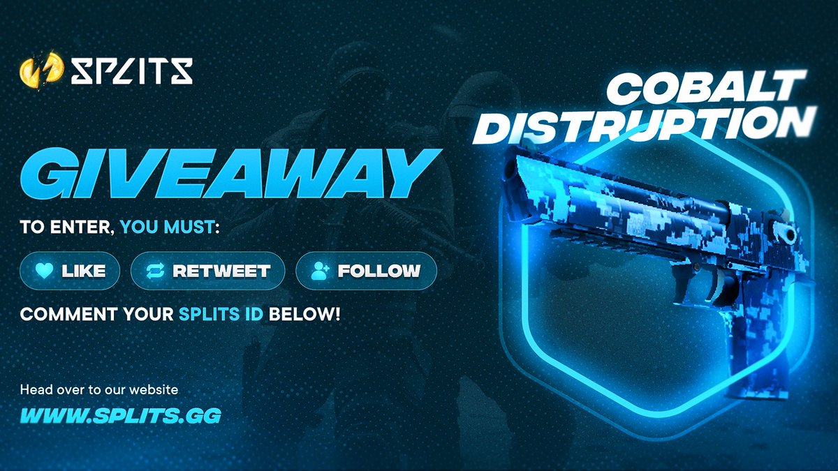 ⚡️CS2 SKIN GIVEAWAY ⚡️

🎁Stat-Trak Desert Eagle | COBALT DISRUPTION 

❗️TO ENTER:

✅Follow @Splitsgg 
✅ Retweet and Tag 1 Friend
✅Comment your Splits ID down below!

⏰Giveaway ends in 7 Days, Goodluck!

#CS2 #cs2giveaways #CSGOGiveaway #cs2giveaway