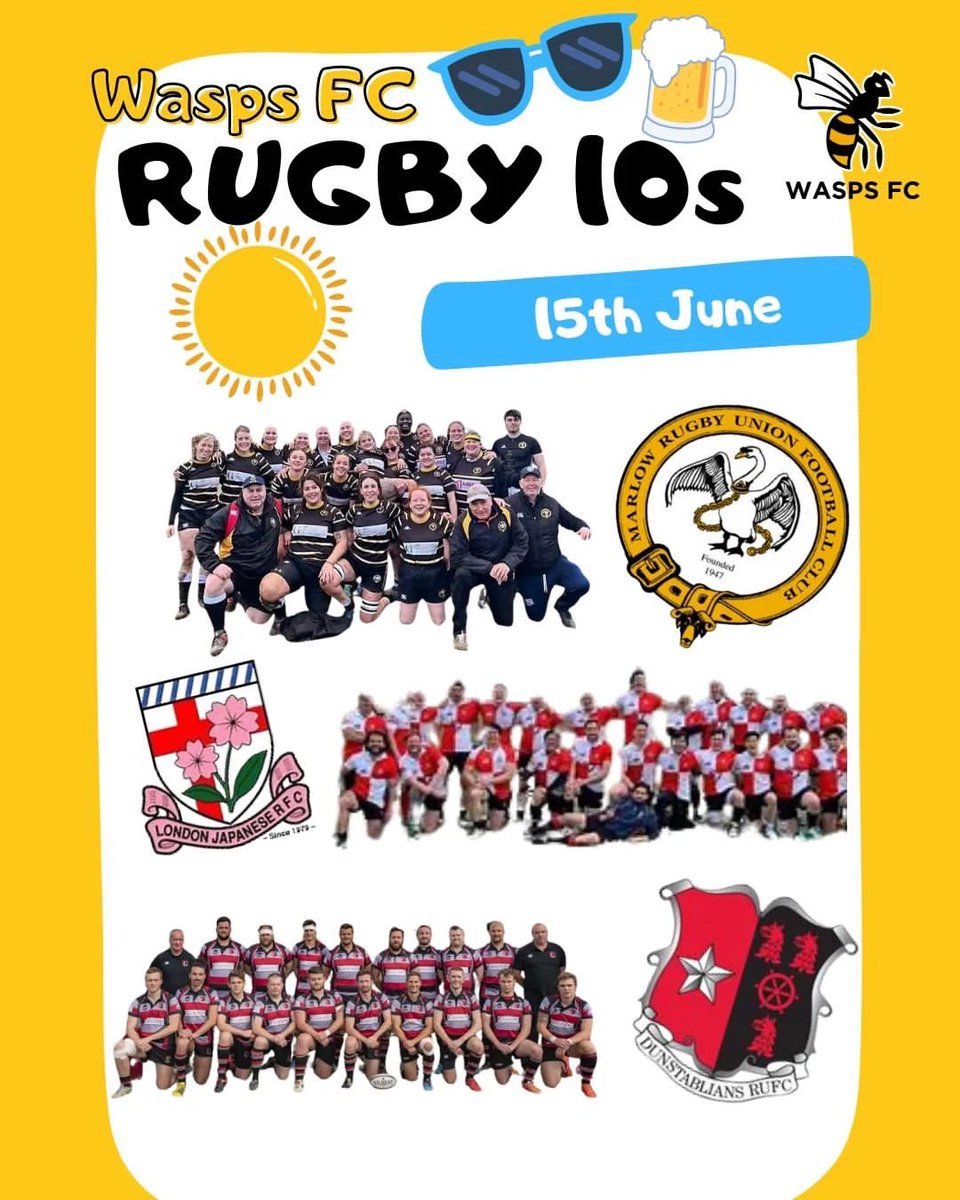 𝗪𝗔𝗦𝗣𝗦 𝗙𝗖 𝟭𝟬𝘀 We have not one but two London Japanese teams confirmed. This is set to be a cracker of a festival! Our three new entries are: Women's social - Marlow Ladies Men's social - London Japanese Men's social - Dunstalbians RFC #Rugby #London #OnceAWasp 🐝