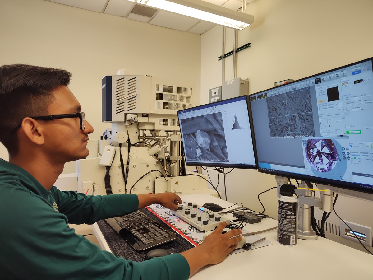 The Cores program supports future scientists, like Carlos Martinez from Alta Vista Early College HS, who is using the RCP Field Emission SEM to explore reducing pollutant levels in drinking water using locally sourced materials, such as cactus, yucca, and pecan shells.