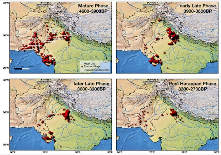 Much of the IVC civilization population either shifted to Ganges or stayed in its own territory in new sites. (Vadnagar 1400).

Southward migration from Gujarat probably happened between 1600-1300 BC. (Adichanallur ~ 1000 BC.)