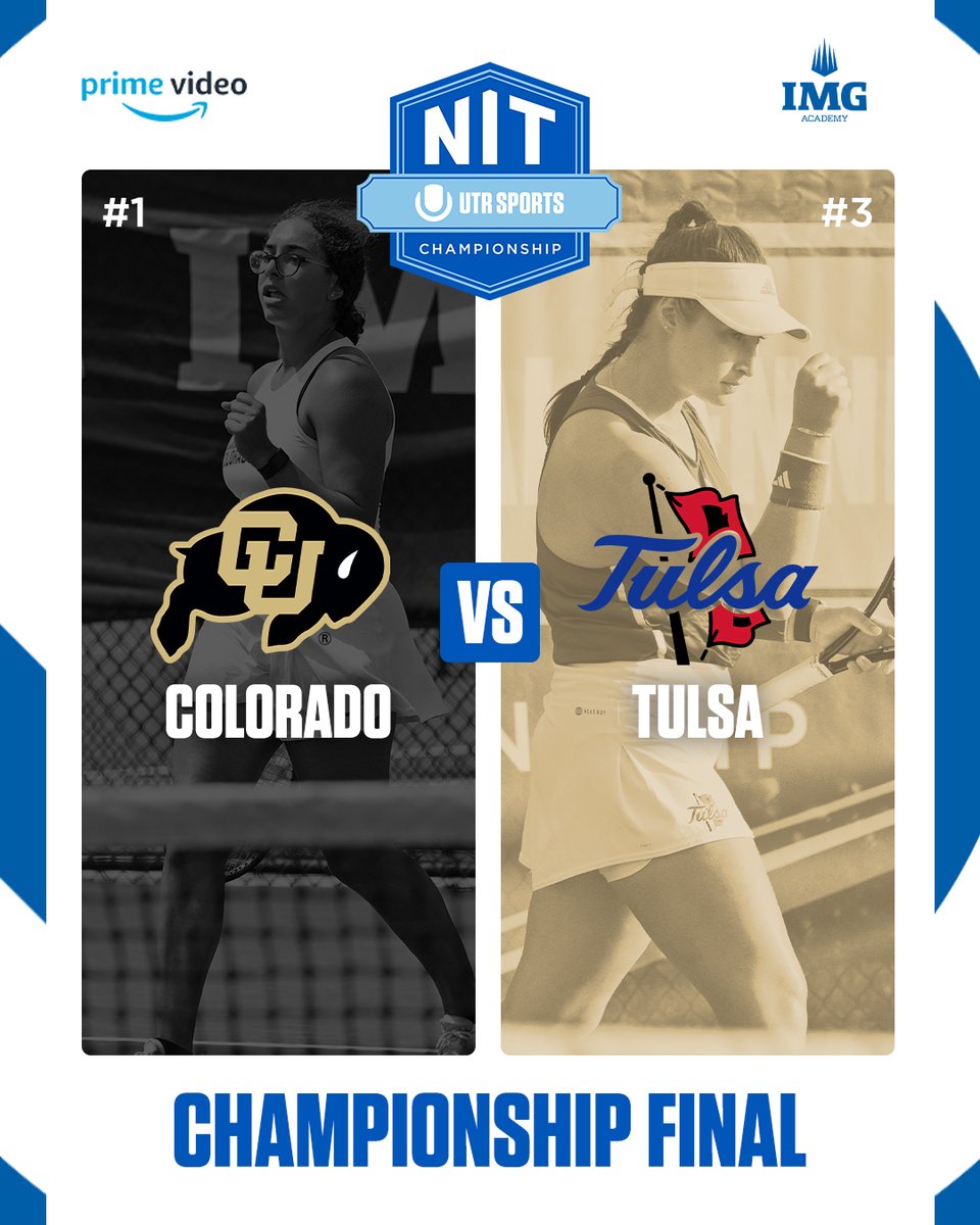 For the 𝐍𝐚𝐭𝐢𝐨𝐧𝐚𝐥 𝐓𝐢𝐭𝐥𝐞. @CUBuffsTennis 🆚 @TulsaWTennis Who leaves with the NIT crown? 👑 📺 @PrimeVideo 🔗 tinyurl.com/WatchNIT #NITChampionship