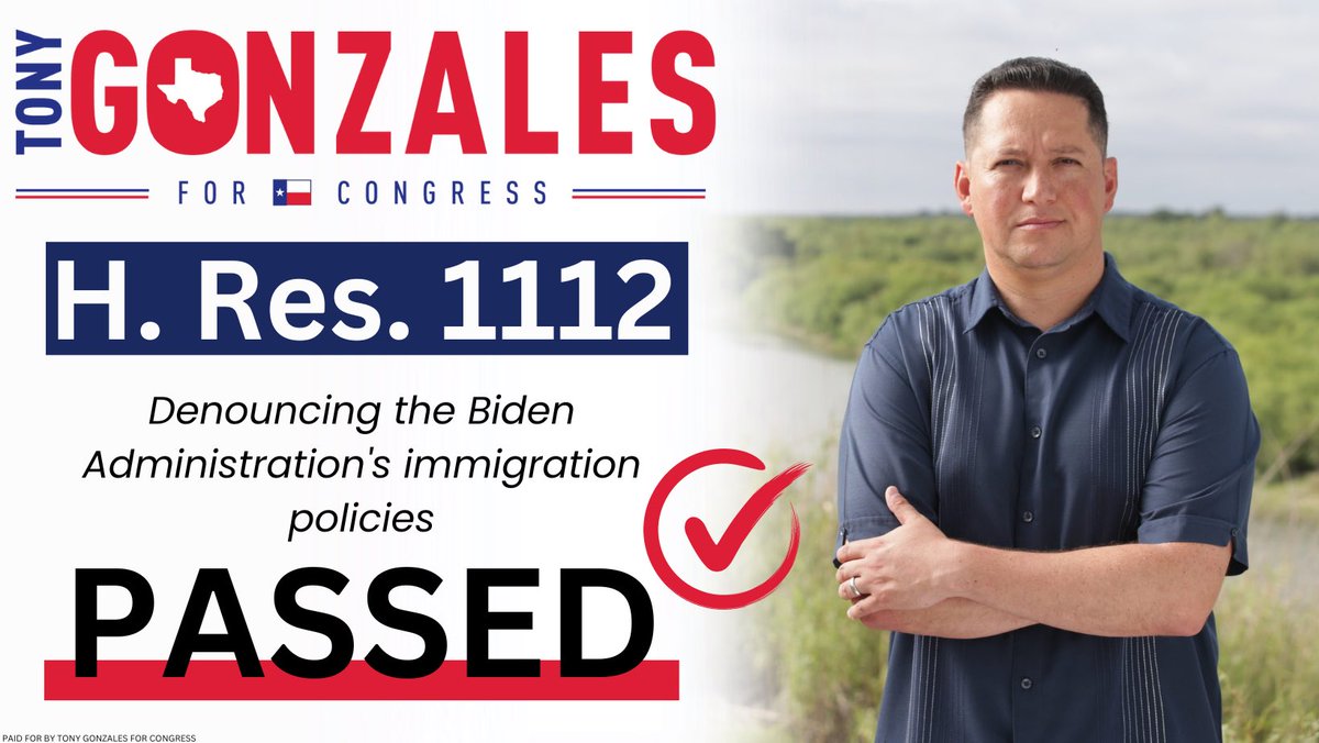 ICYMI: Last week, Tony’s border resolution passed the House CONDEMNING the Biden Administration for their failure to secure the southern border. Tony Gonzales will never stop fighting to put an end to this crisis.