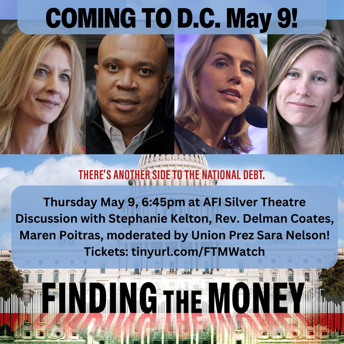 FindingMoneyDoc's tweet photo. Coming to DC! (Silver Spring, MD) @AFISilver Theater, tomorrow Thurs May 9! 6:45pm screening. 
Don't miss Q&amp;A with @StephanieKelton, @FlyingWithSara, @iamdelmancoates, and filmmaker.  
Tickets 👉 https://t.co/hlRncOGJQD https://t.co/5v8HJEjqMm