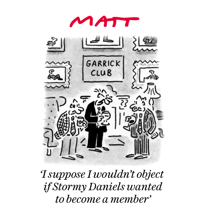 'I suppose I wouldn't object if Stormy Daniels wanted to become a member' My latest cartoon for tomorrow's @Telegraph Buy a print of my cartoons at telegraph.co.uk/mattprints Original artwork from chrisbeetles.com