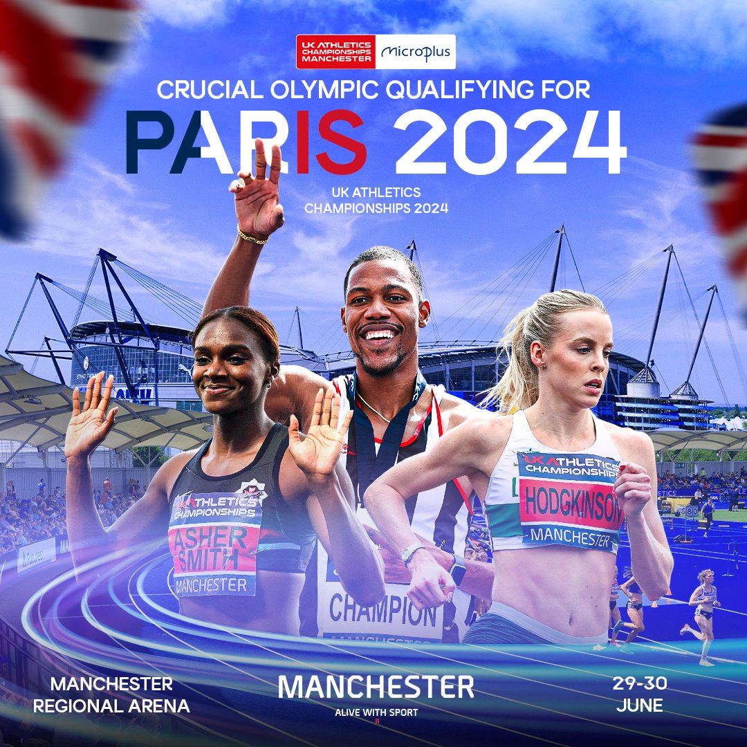 🏅 Watch the UK’s finest athletes go head to head as they compete for national titles and places at the @Olympics Games this summer! 📍 Manchester Regional Arena 📅 29th-30th June Tickets for the @BritAthletics Championships are now on sale: britishathletics.org.uk/events-and-tic…