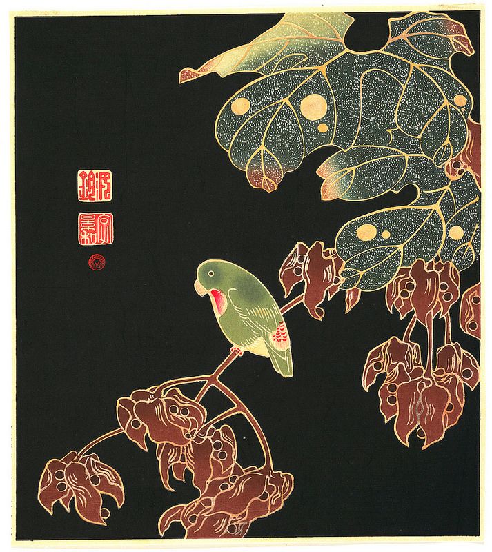 The Parakeet — one of several polychrome woodblock copies made in ca. 1900 from works by Itō Jakuchū (1716–1800), a Japanese painter of the mid-Edo period notable for his striking modern aesthetic. More here: buff.ly/2E01bvY