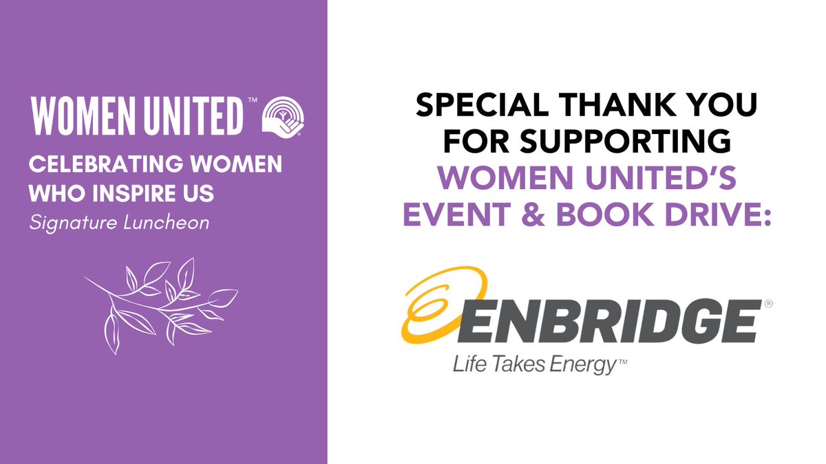 A BIG thank you to Enbridge for their incredibly generous donation towards Women United's Signature Luncheon! Your support is helping us create positive change for children, youth & their families in #YQG. 👏💜 @enbridgegas #CelebrateWomen24 #WomenUnitedWE