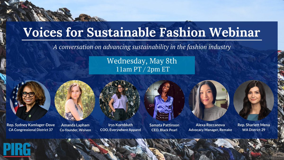 1 hour until our Voices for Sustainable Fashion Webinar! We have a great panel of lawmakers, advocates, and fashion industry experts who are ready to discuss #sustainablefashion. You don't want to miss this event. RSVP to get the link: bit.ly/VoicesWebinar