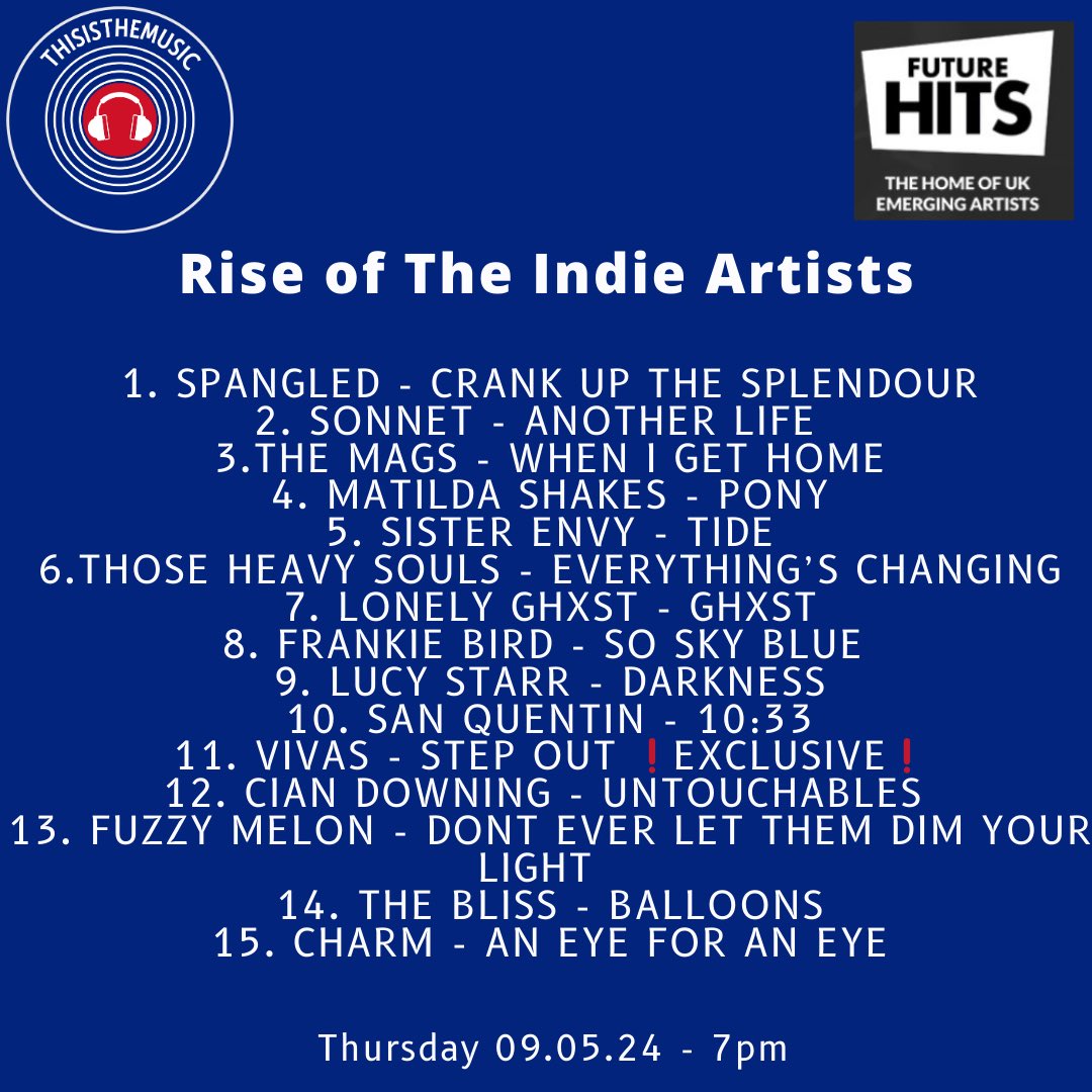 Line up reveal for the Rise Of The Indie Artists show 2moz night! @Spangledband @sonnetbanduk @themagsofficial @MatildaShakes @SisterEnvyBand @thoseheavysouls @lonelyghxst_ @frankiembird Lucy Starr @SanQuentinMusic @VivasBandUK @ciandowning7 Fuzzy Melon @TheBlissUk @CharmBandUK