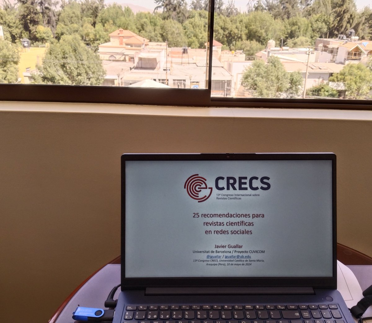 Ya en Arequipa (Perú) para participar en el congreso internacional #CRECS2024 donde el viernes 10 de mayo presentaré la ponencia 25 Recomendaciones para revistas científicas en redes sociales scimagoepi.com/13a-crecs-2024/