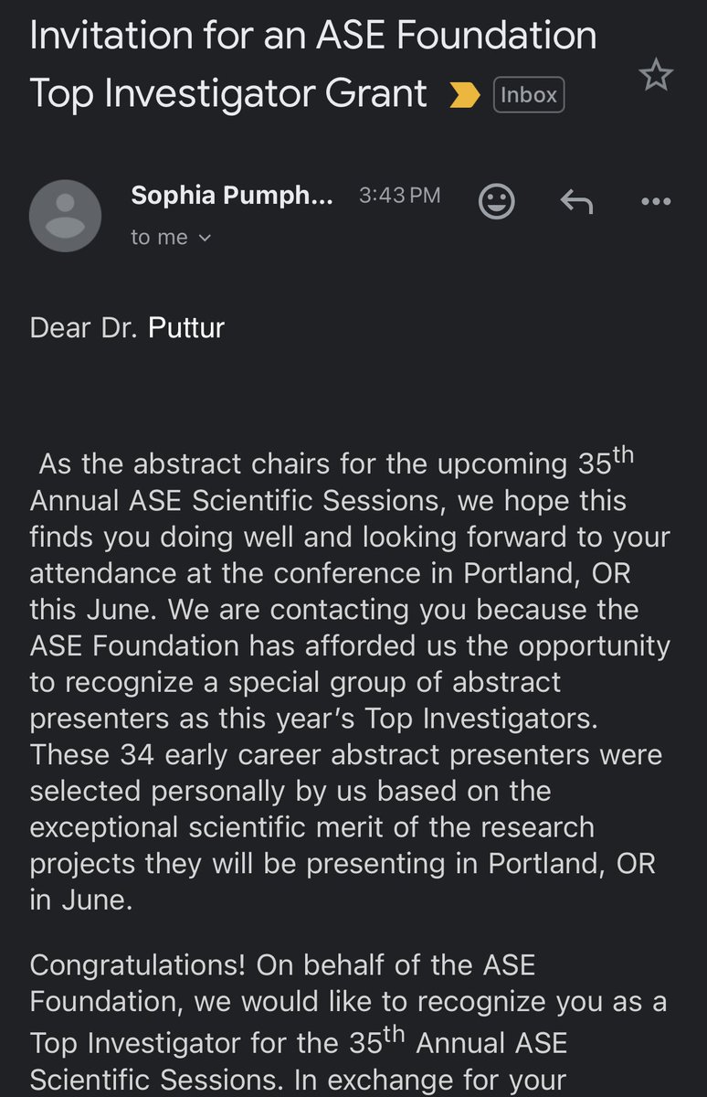 Grateful to recieve the ASE Foundation  Top Investigator Grant. Excited to share our work in Portland next month!! @ASE360 @AHN_CVI @LAlhuneafat @AHNIMres