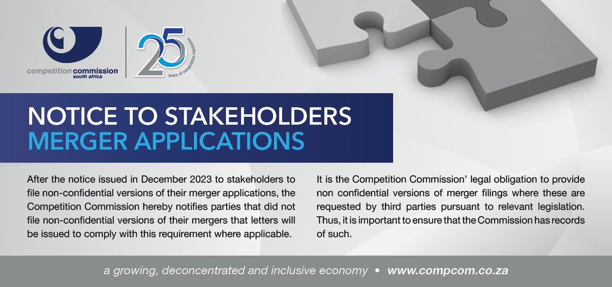 Notice to stakeholders merger Applications #competitionlaw #mergerfiling #25years #competitionregulation