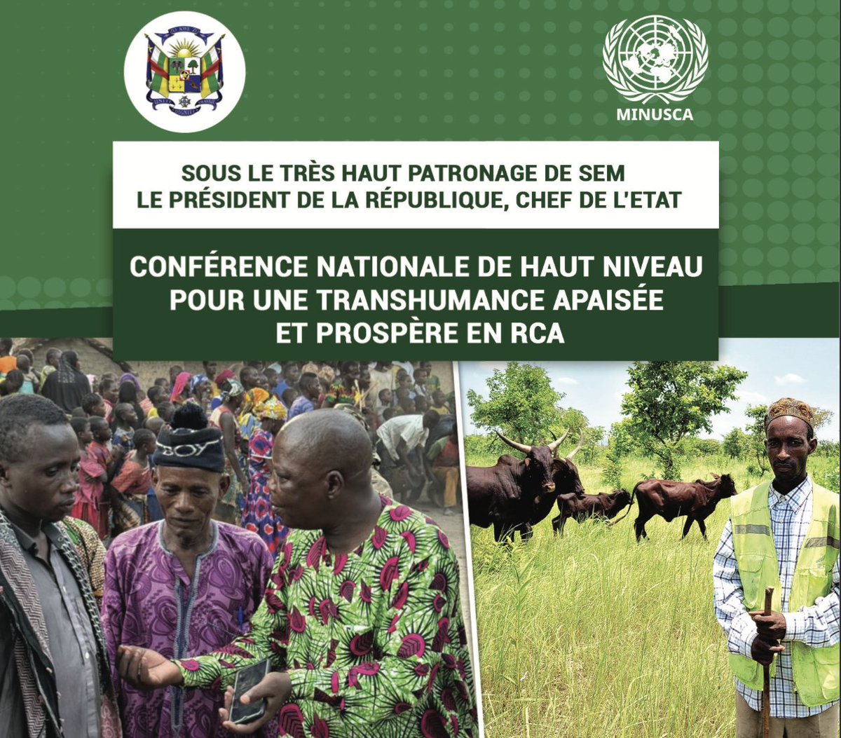 #ConfPresse Bangui abrite le 13/5 une «conférence nationale de haut niveau pour une transhumance apaisée & prospère en RCA», organisée par le @GouvCF en partenariat avec la #MINUSCA. Le but: faire de l’élevage et la transhumance des facteurs de paix, stabilisation & développement