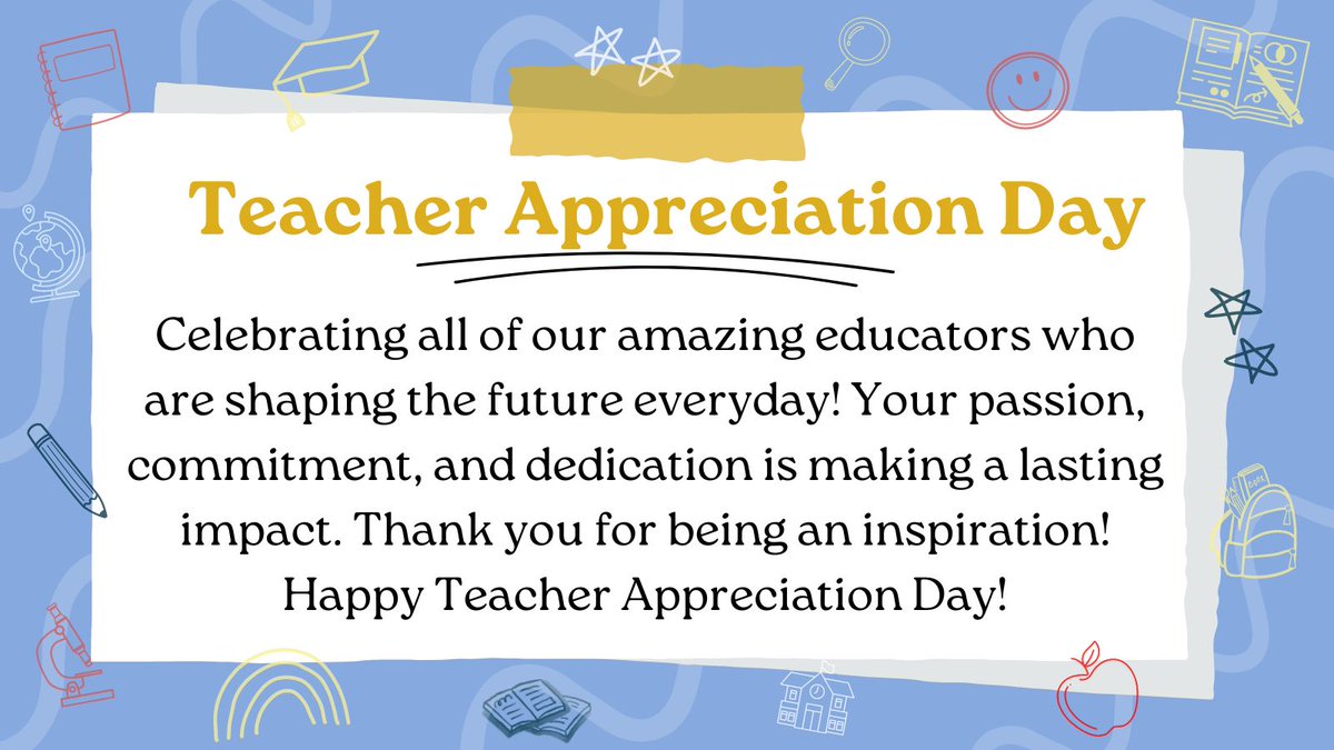 🏫 Happy Teacher Appreciation Day! Your passion, commitment, and dedication is making a lasting impact. Thank you for being an inspiration! 📣 Is there a teacher you'd like to give a shout-out too? Share it with us!