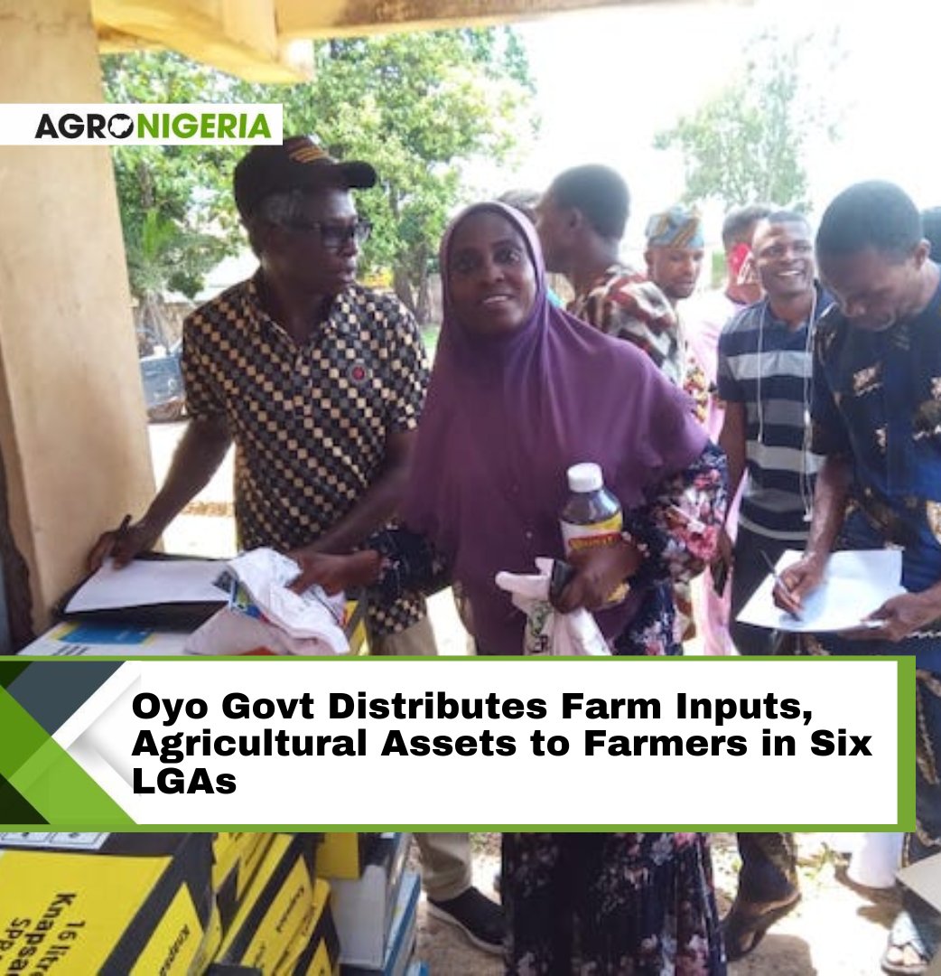 The Oyo State government on Monday, commenced another phase of the distribution of farm inputs and agricultural assets to farmers in Six local government areas of Oyo State. Read more: agronigeria.ng/oyo-govt-distr…