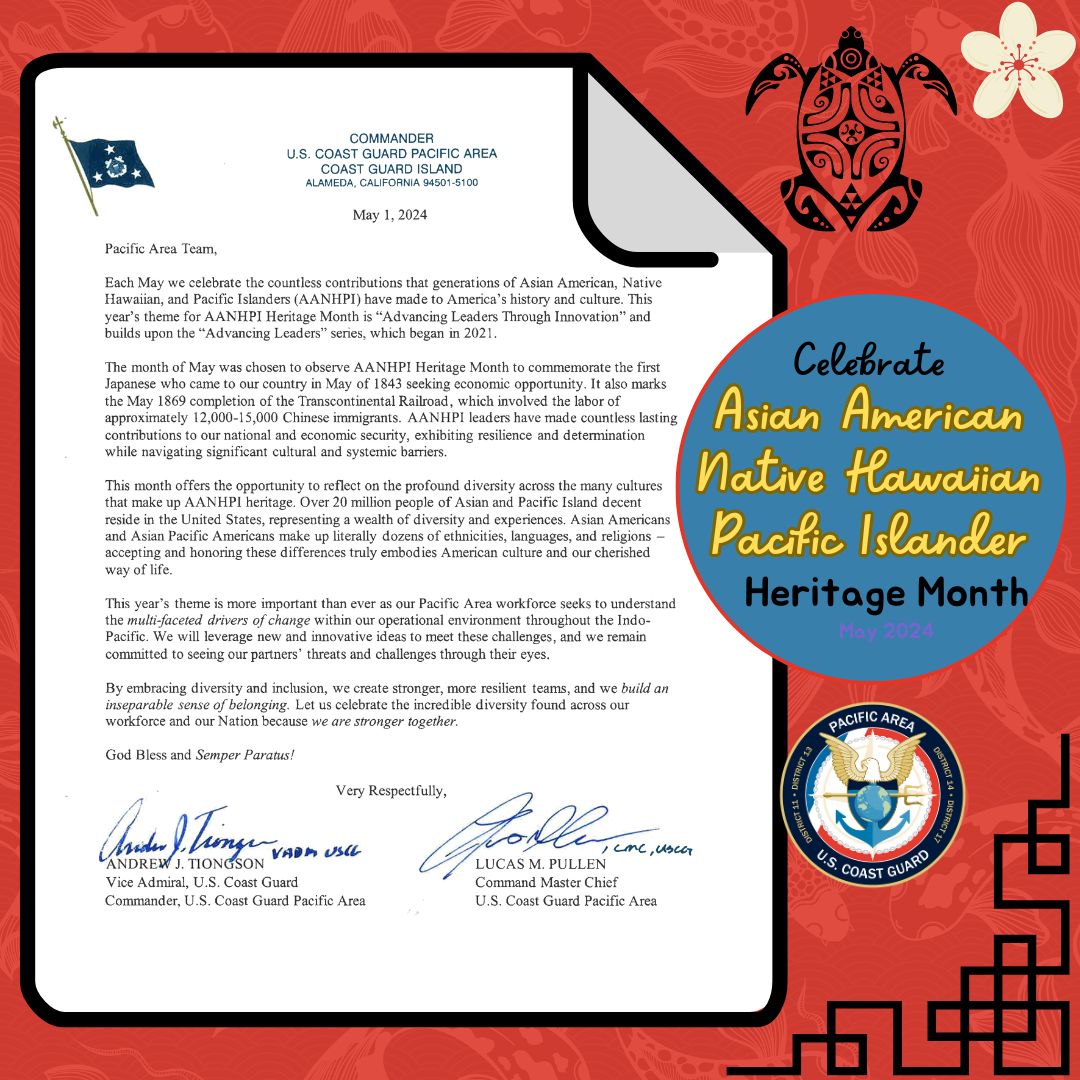 This May, we honor AANHPI Heritage with the theme 'Advancing Leaders Through Innovation.' Celebrating over 20 million diverse voices, we're committed to inclusivity and resilience, embracing challenges for a stronger future. #AANHPIHeritageMonth #USCG #USCoastGuard #Military