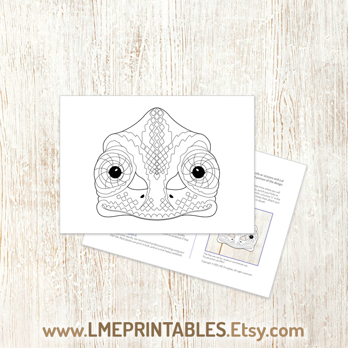 Chameleon Coloring Printable Mask Halloween Costume DIY PDF Reptile Lizard Party Games Skink Snake Iguana PDF Animals Kid Adult Paper Crafts etsy.me/4b7iKWx via @Etsy #papermasks #chameleonmask #coloringactivity #coloringmasks #iguanamask #papermasksforkids #activitybook