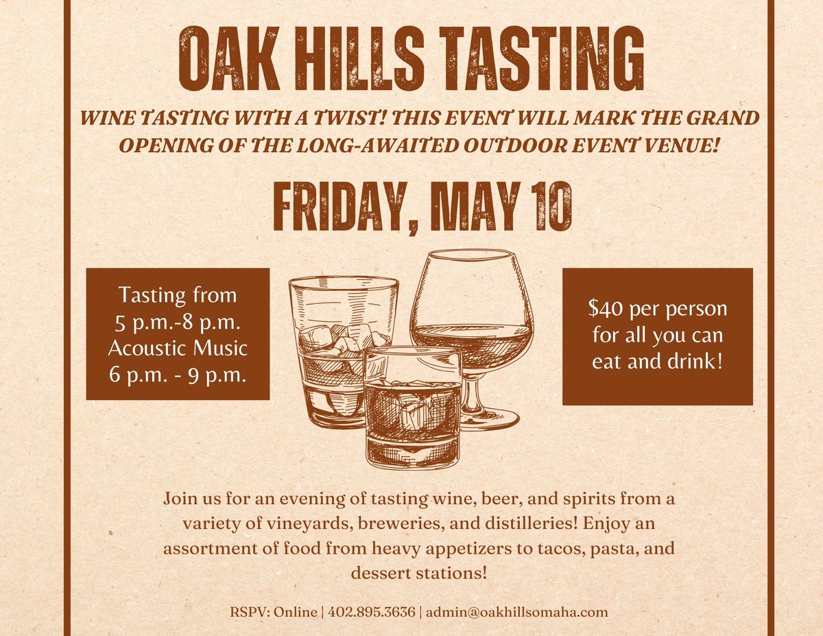 🍷🍺🥃 Join us at Oak Hills Tasting this Friday! Indulge in fine wines, beers, and liquors in a serene ambiance. Don't miss out on this unforgettable experience! See you there! 🥂🍻🍹 #OakHillsTasting #Cheers Visit the Club calendar to register today! oakhillscountryclub.org