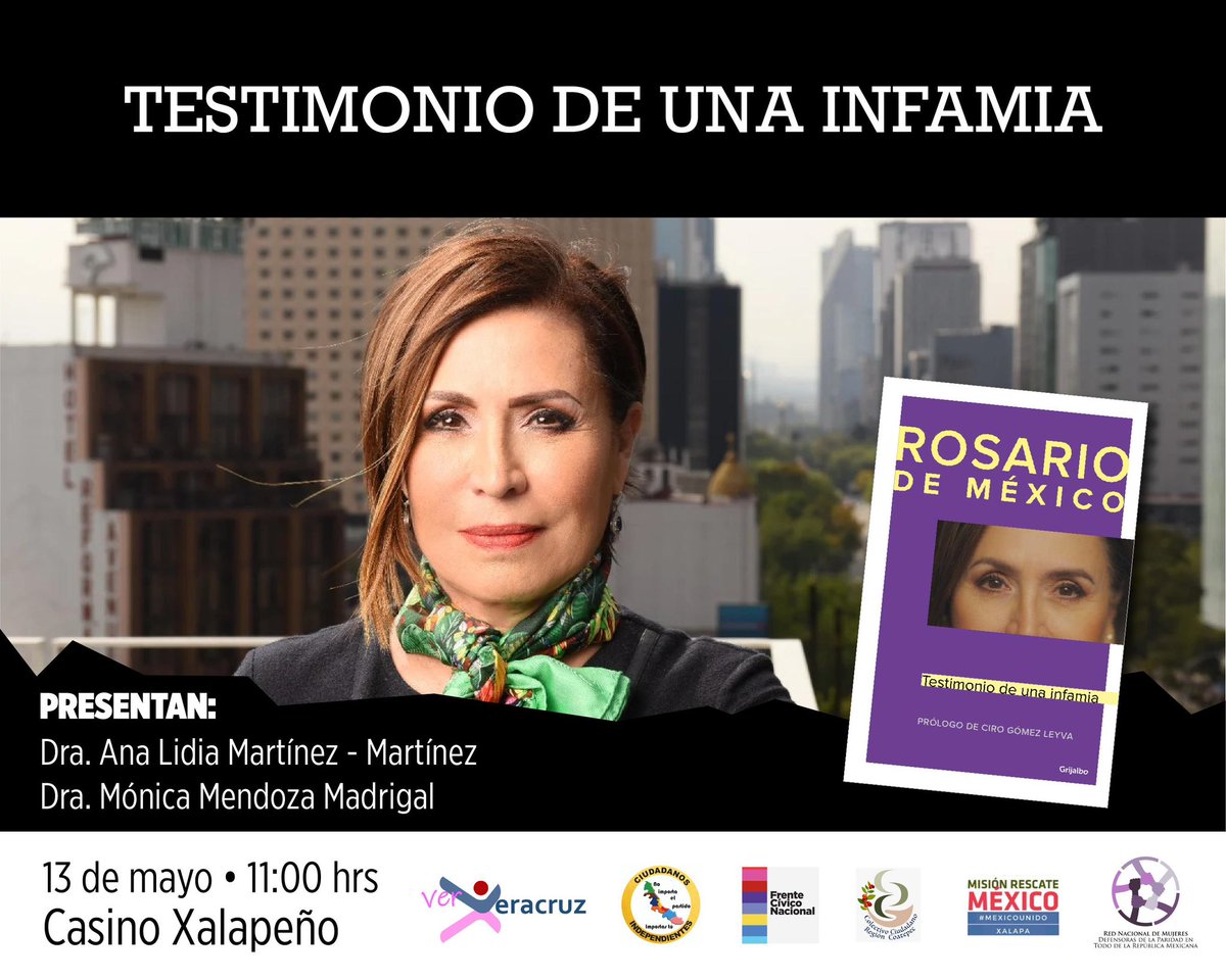 Agenden‼️ Tendré el honor de participar en la presentación del libro “Rosario de México” escrito por mi querida @r_robles_ . Estoy feliz de que recibamos en Xalapa a esta mujer guerrera, valiente, resiliente. 🗓️ Lunes 13 de mayo ⏰ 11:00 am 📍 Casino Xalapeño ¡Les esperamos!