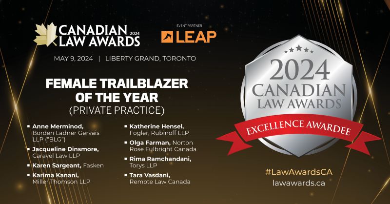 taravasdani's tweet image. It is an honour to be named an Excellence Awardee for Female Trailblazer of the Year (Private Practice) at the Canadian Law Awards 2024.

I am absolutely in awe. Looking forward to seeing everyone tomorrow evening, to celebrate excellence.

#CAlawawards #toronto #trailblazer