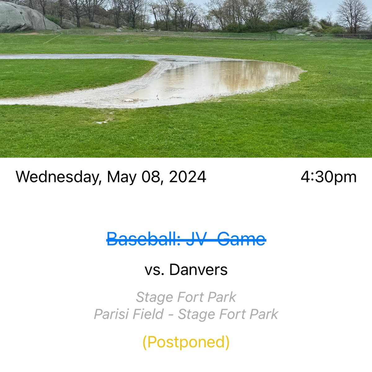 JV baseball postponed today, varsity baseball to be determined. @GDTSports @NickGiannino_GT