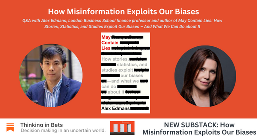 ** MAY CONTAIN LIES ** How Misinformation Exploits Our Biases. Check out my latest #Substack post where I share the fantastic discussion I had with @aedmans about his new book and misinformation—the biases that make us susceptible to it, his classification of the errors we make…