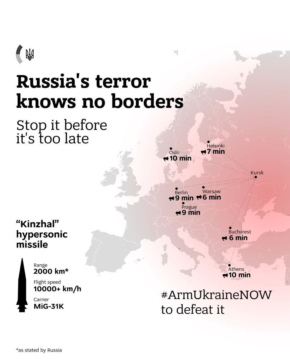 Every country values the principle of protecting lives. However, 🇷🇺 terror knows no borders. The war may seem too far away to most European capitals, but it is not farther than the range of #Kinzhal missiles.