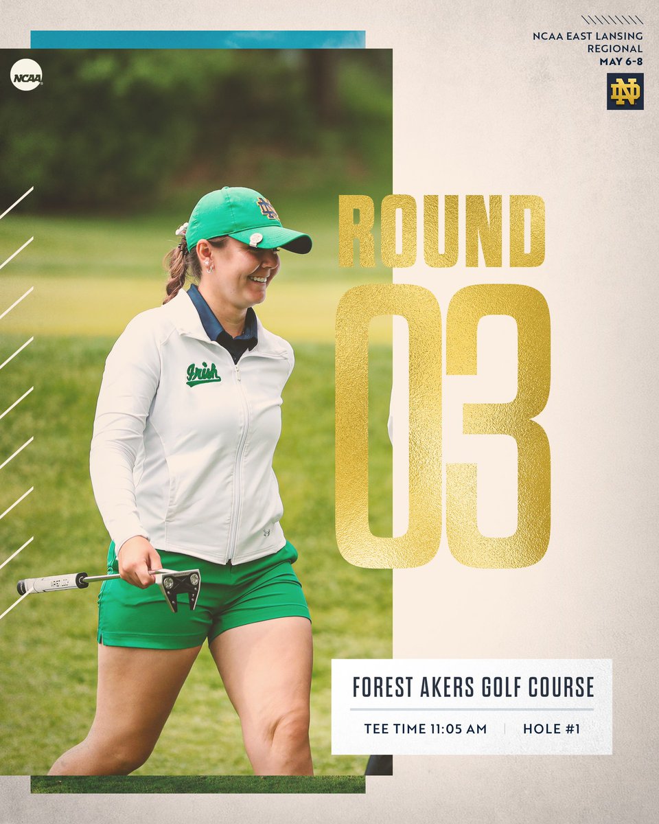 If you aren't locked in on @LaurenBeaudreau's performance, you should be! The @NDwomensGolf grad student is showing out at the East Lansing NCAA Regional hosted at Forest Akers GC! Follow LIVE → bit.ly/3QxpQvu #GoIrish ☘️