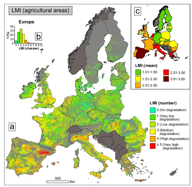 Just Published in @NatureComms : Land Degradation affects8⃣4⃣% of EU agricultural soils. The first EU 🇪🇺 study on land degradation including Soil degradation + GroundWater decline🫧, Aridity🏜️, Vegetation degradation🌾. nature.com/articles/s4146…