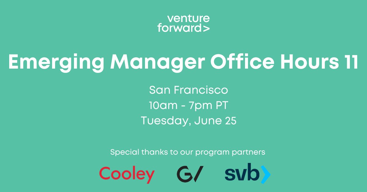 ✉️Today is the final call! We're hosting our 11th Emerging Manager Office Hours (EMOH) program in SF on June 25, and today is the last day to apply. Don't miss this chance to network with LPs, experienced GPs, and other emerging managers to learn about fundraising and fund