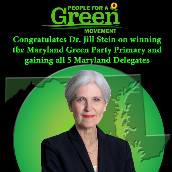 After doing a bit of research and with a bit of help from @gogreen2026, we're able to confirm that Jill Stein has won the MDGP primary and should receive all 5 Maryland delegates. Percentage Totals: Jasmine Sherman - 13.3% Jill Stein 77.8% Jorge Zavala 2.2% Uncommitted/NOTA 6.7%
