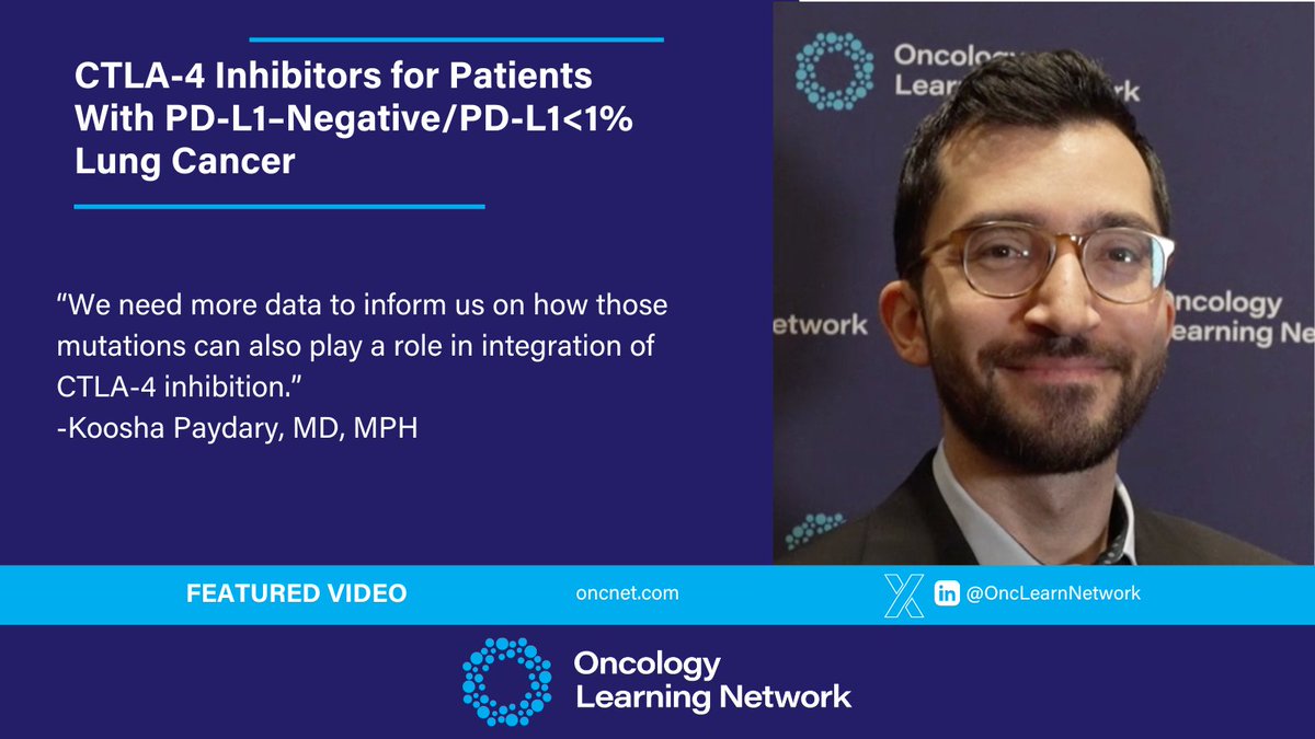 At #GDULC, Koosha Paydary, MD, MPH, MSc, argued that CTLA-4 inhibitors should not be used to treat patients with PD-L1 negative or PD-L1 <1% lung cancers. Learn more: hmpgloballearningnetwork.com/site/onc/confe… #medtwitter #onctwitter