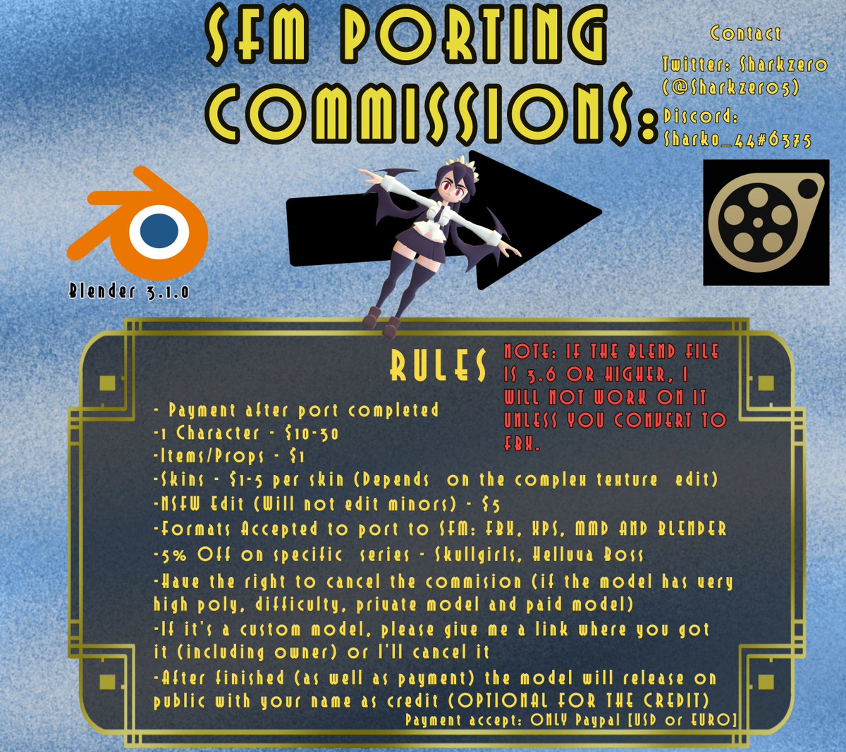 Sharkzero5's tweet image. Slightly updated for SFM Port commission.

Commission are open!

-Slots are unlimited 
-Any questions feel to DM me