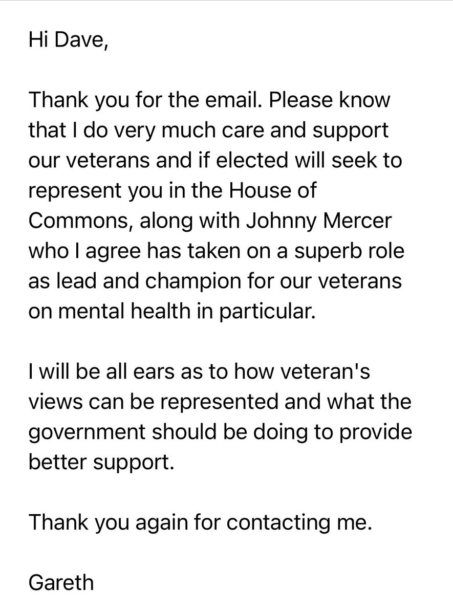 @GarethDavies_MP In 2019 @GarethDavies_MP finally wrote back: “If elected will seek to represent you in the House of Commons”🤔 “I will be all ears as to how Veteran’s views can be represented”🤔 What happened to the representation ? #Mefloquine(#Lariam)🧠🪖🤷🏼‍♂️