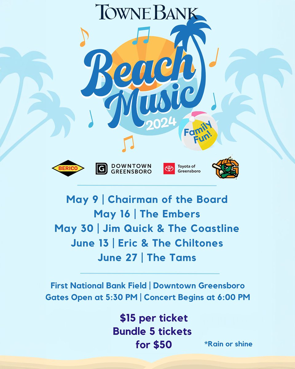 Beach Music Festivals are 𝗕𝗔𝗖𝗞, starting tomorrow, May 9 🎶🏝️☀️ Come enjoy some Beach Music with Chairmen of the Board at 5:30 PM! Tickets can be purchased at the gate or online using this link ➡️ ow.ly/1lCb50RzGWF