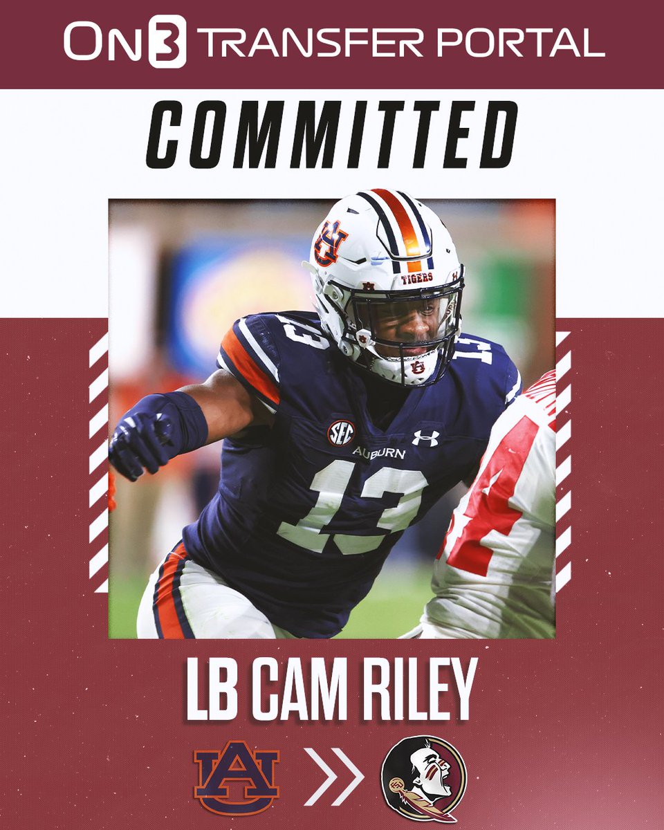 NEWS: Auburn transfer LB Cam Riley has committed to Florida State, per @ZBlostein247🍢

Riley has 119 career tackles. 

on3.com/college/florid…