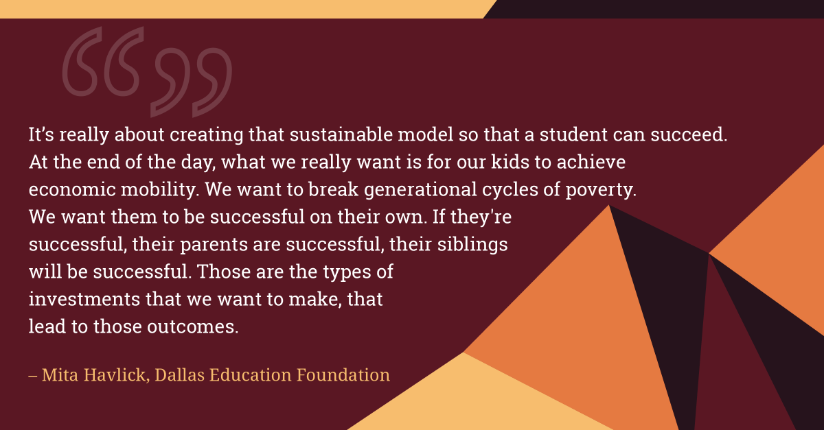 Mita Havlick on funding priorities for the @DallasEdFound #BRESCelebratesTenYears #MeetBRES #LeadersShapingLives #TransformingEducation