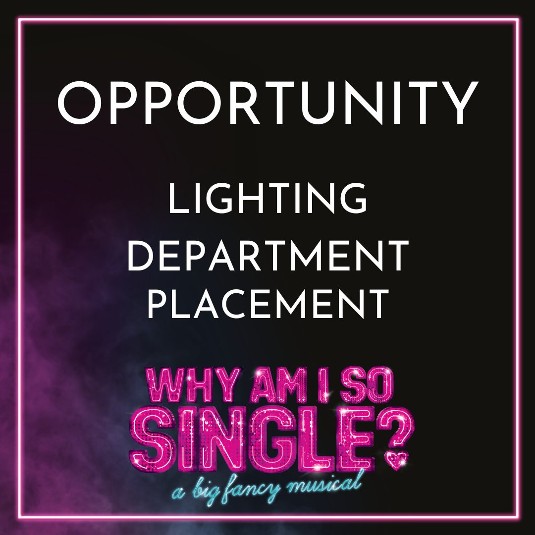 Kennywaxprods's tweet image. Why Am I So Single? is looking for an enthusiastic and passionate lighting student to join the team at the Garrick Theatre for a placement opportunity this summer. For more information and to apply, visit kennywax.com/opportunities

#lightingdepartment #theatreworkplacement