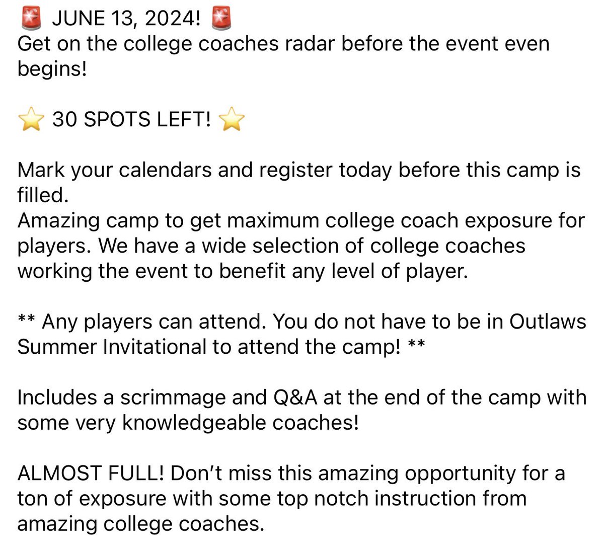 REGISTER TODAY @ tagupsoftball.com/event/camp/234/ ONLY 30 SPOTS LEFT! 🤩